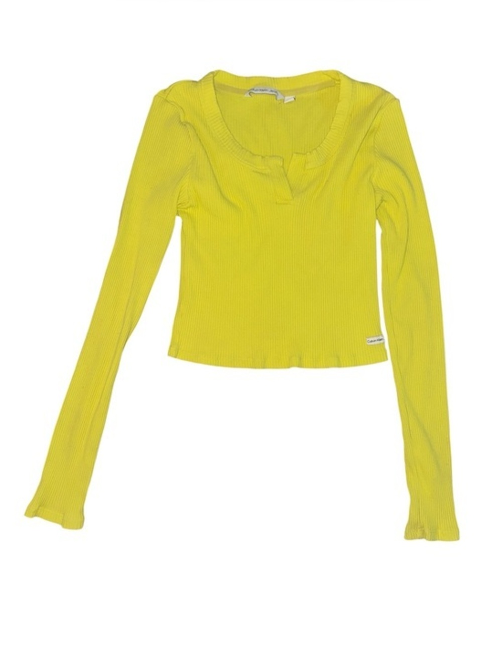 Calvin Klein Ribbed Long-Sleeve Yellow Top Size Small Casual Cotton Shirt Blouse